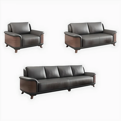 Ash Wood Sofa Covered With High-Quality Black Leather - Modern Luxurious Design 