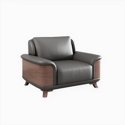 Ash Wood Sofa Covered With High-Quality Black Leather - Modern Luxurious Design 