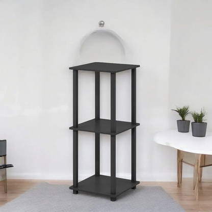 Black Side Table with Woven Basket Storage – Modern Minimalist Style 