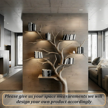 Tree Decorative Bookshelf Carved Embossed Wall Mounted Bookshelf Solid Wood Driftwood Branch Wall Shelf Art Christmas gift 
