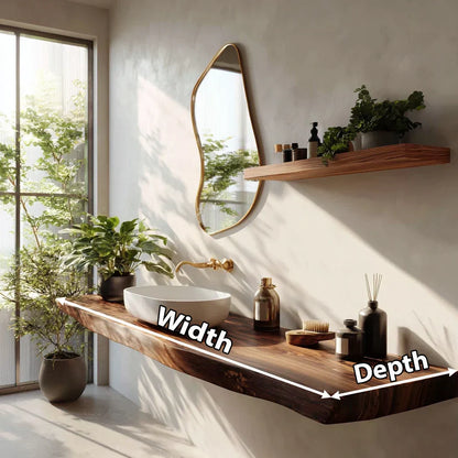 Farmhouse Solid Wood Live Edge Bathroom Vanity with Floating Shelf - Rustira