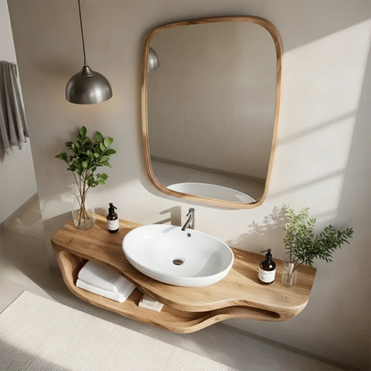 Handcrafted Live Edge Floating Bathroom Vanity With Shelf - Rustira