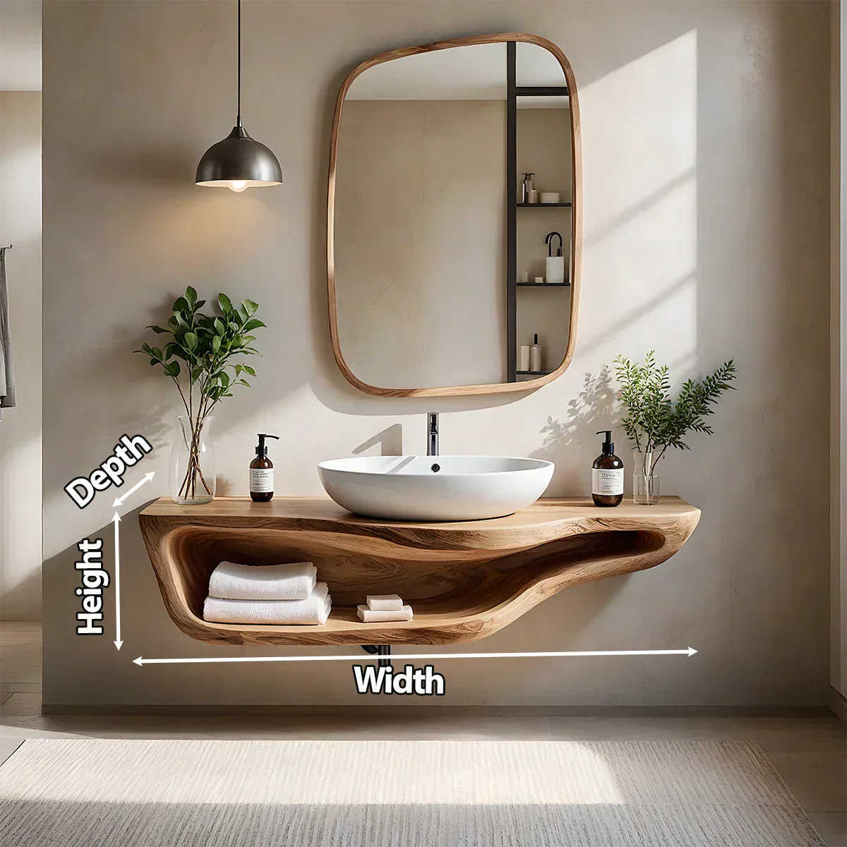 Handcrafted Live Edge Floating Bathroom Vanity With Shelf - Rustira