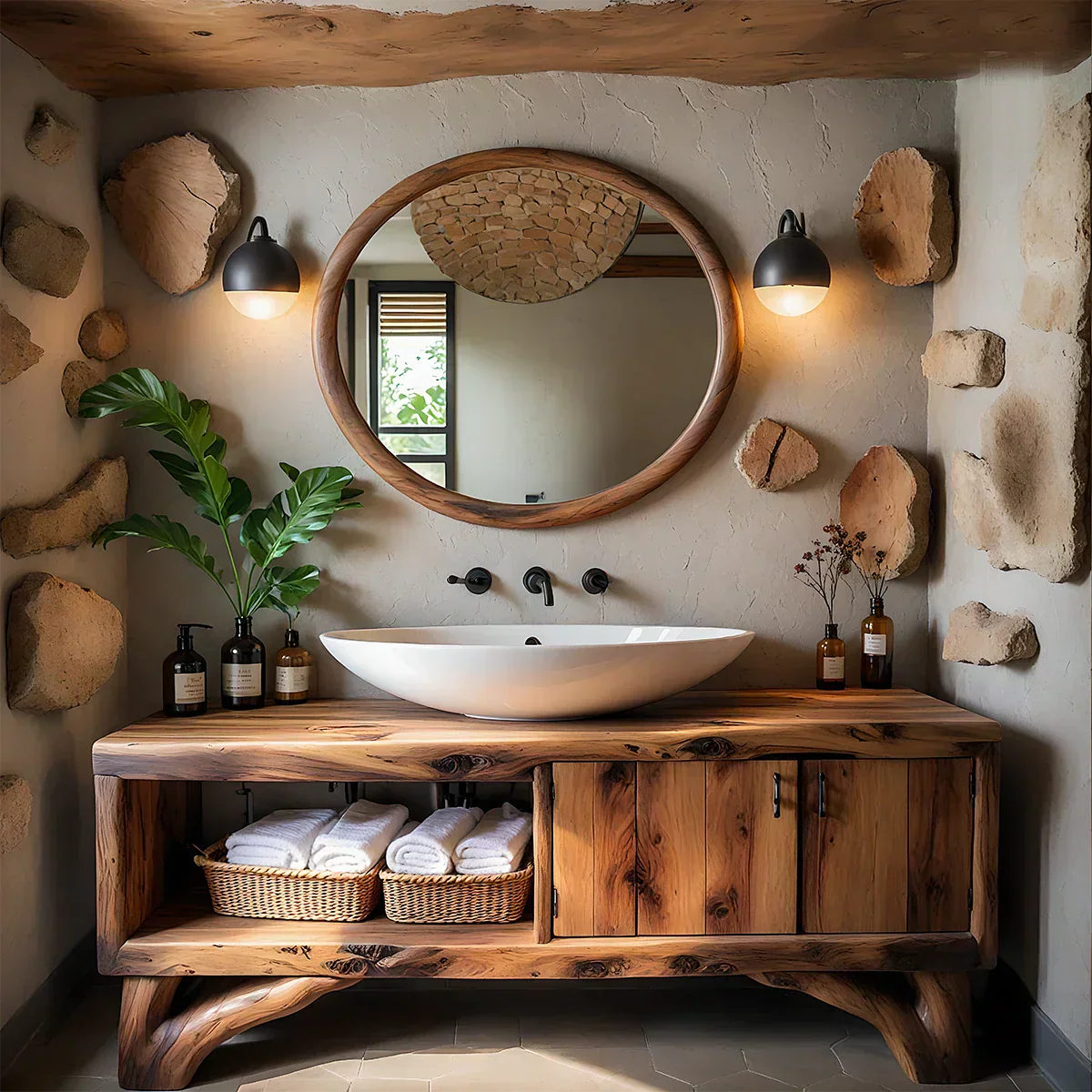 Handcrafted Live-Edge Rustic Solid Wood Bathroom Vanity - Rustira