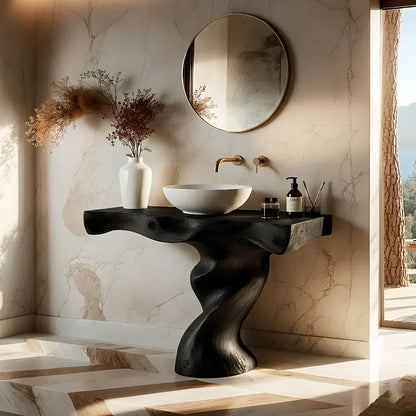 Handcrafted Live Edge Vanity with Sculpted Twisted Wood Base - Rustira