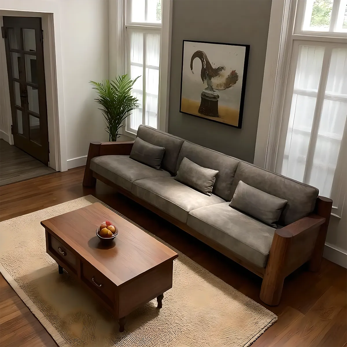 High-class Ash Wood Sofa – Modern design | Natural Ash wood frame + Soft fabric cushion 