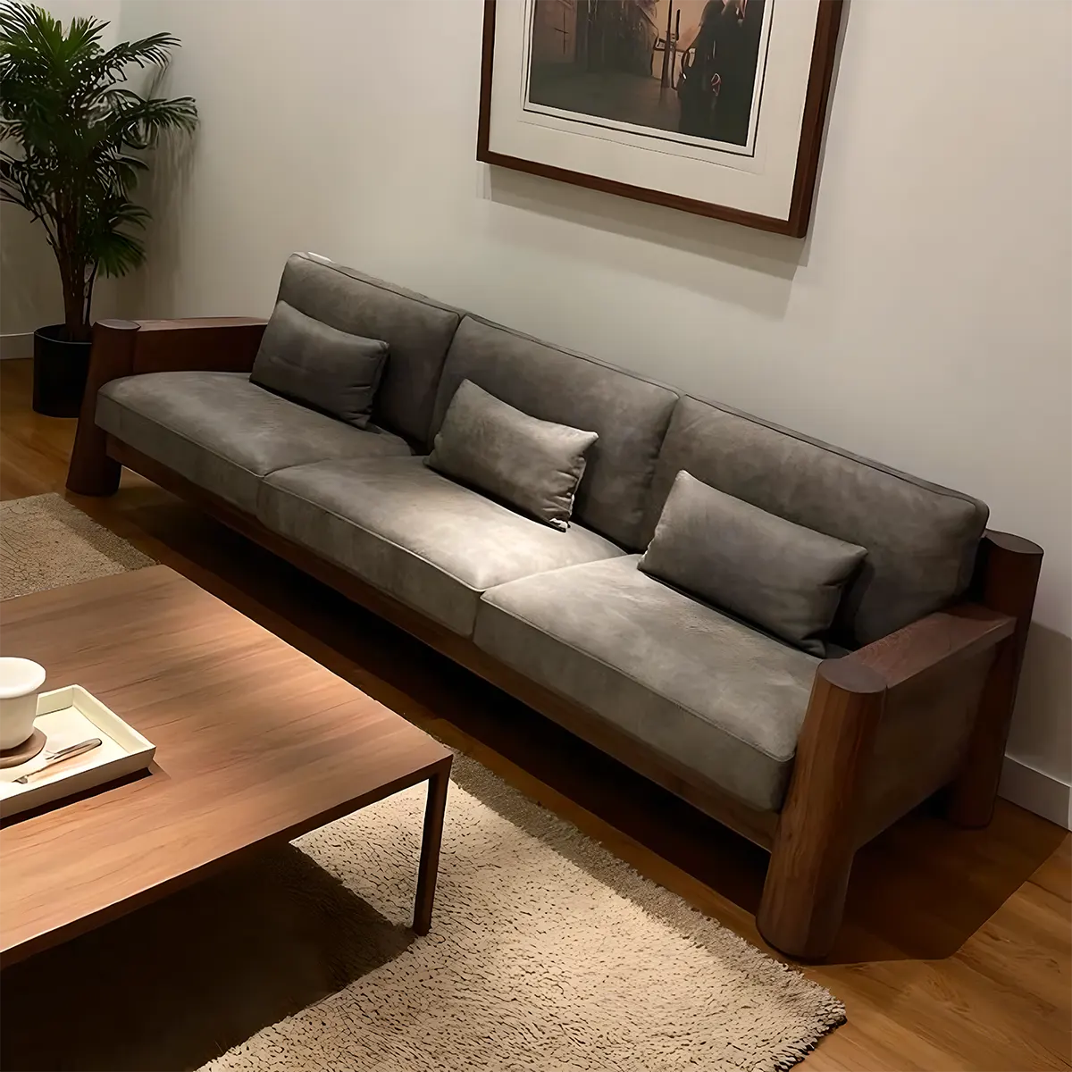 High-class Ash Wood Sofa – Modern design | Natural Ash wood frame + Soft fabric cushion 