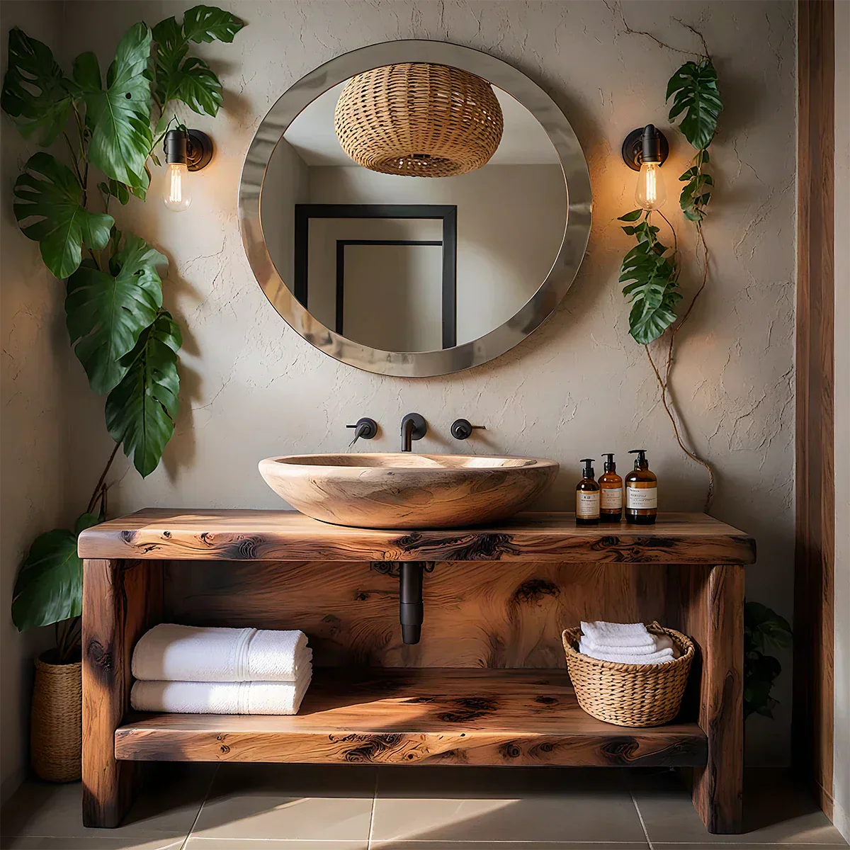 Organic Live-Edge Solid Wood Bathroom Vanity - Rustira