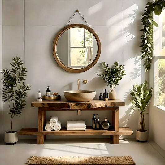 Live Edge Solid Wood Bathroom Vanity with Open Shelf – Handmade - Rustira