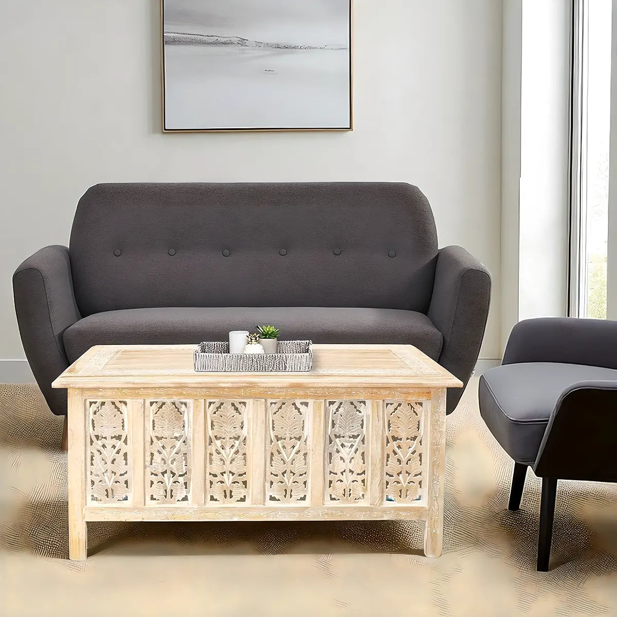 Luxury Carved Wooden Coffee Table – Exquisite Boho Style 