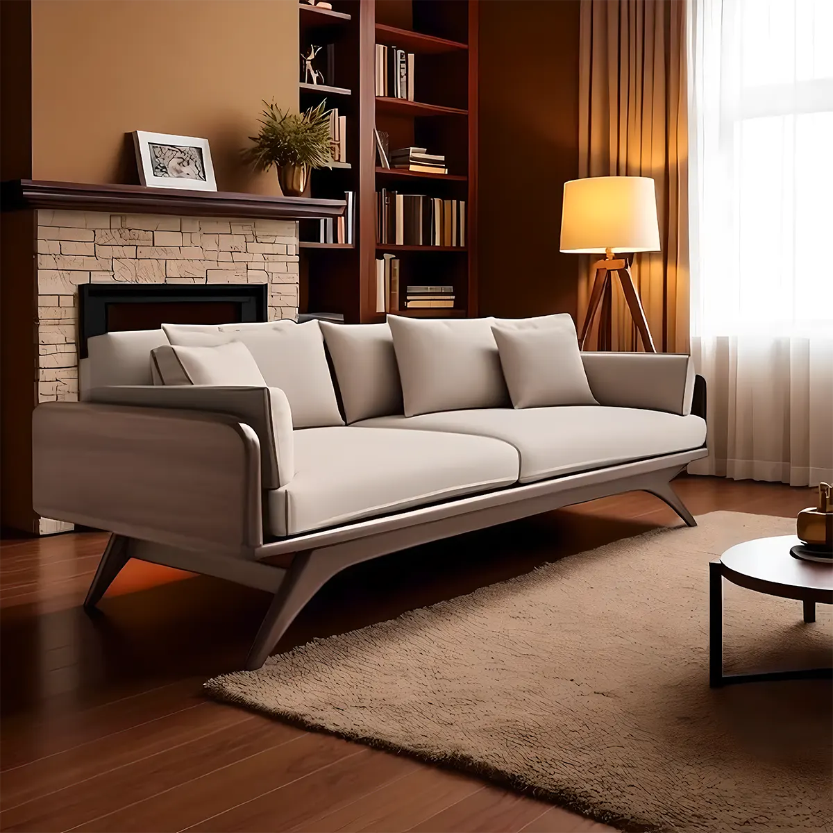 Modern Beveled Leg Ash Wood Sofa - Luxurious - Soft Cushion 