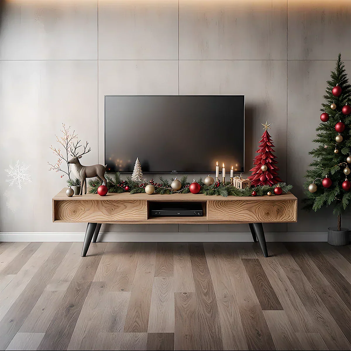 Modern Solid Wood TV Console with Minimalist Holiday Display Design - Rustira