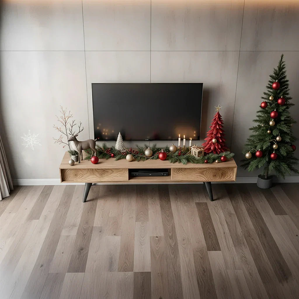 Modern Solid Wood TV Console with Minimalist Holiday Display Design - Rustira