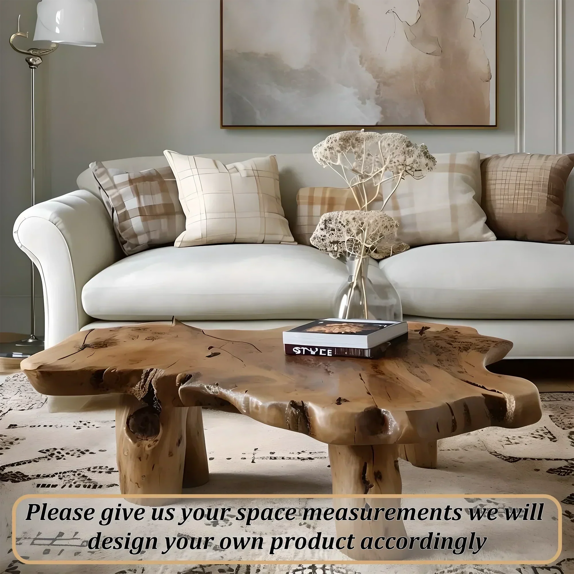 Sofa table with monolithic table top, modern table 