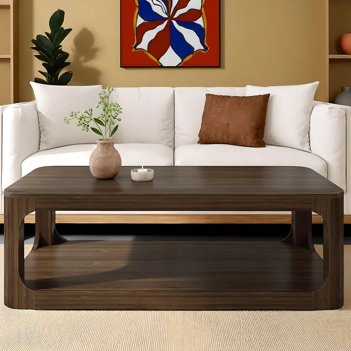 Natural Wood Tea Table, Sophisticated Design For Living Room Space 