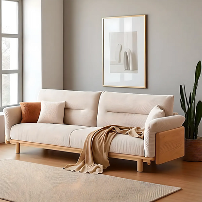 Natural ash wood sofa – sturdy frame, bright wood grain, modern design 