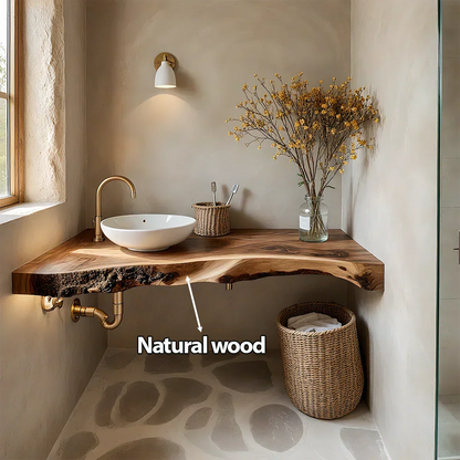 Rustic Live Edge Floating Wood Bathroom Vanity Shelf – Handcrafted - Rustira