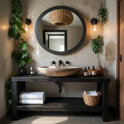 Rustic Live-Edge Natural Solid Wood Bathroom Vanity - Rustira