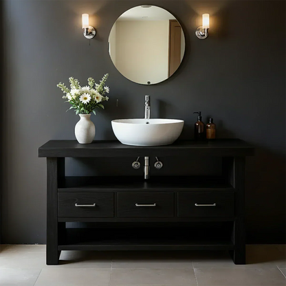 Single Sink Solid Wood Bathroom Vanity – Japandi Minimalist Design - Rustira