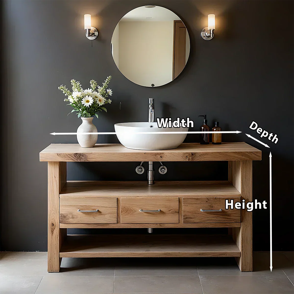 Single Sink Solid Wood Bathroom Vanity – Japandi Minimalist Design - Rustira
