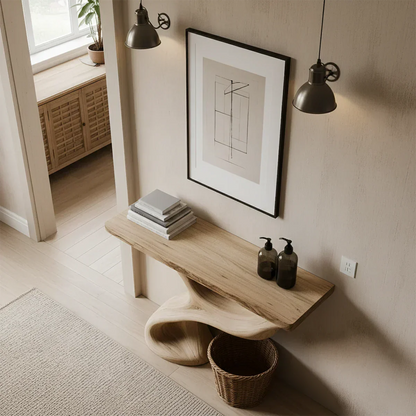 Solid Wood Sculptural Console Table – Organic Flow Form - Rustira