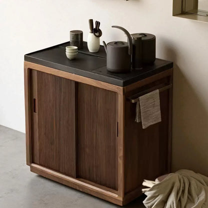 Solid Wood Tea Cabinet – Sliding Door Asian Style Design - Rustira