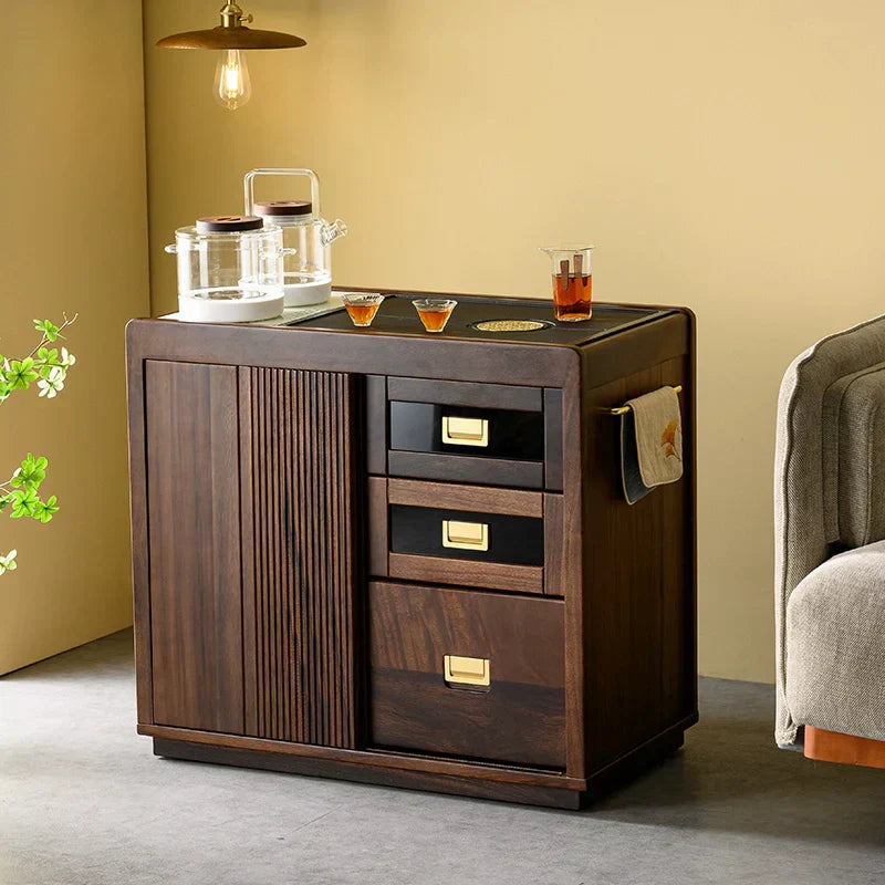 Solid Wood Tea Cabinet – Walnut Storage with Drawers - Rustira