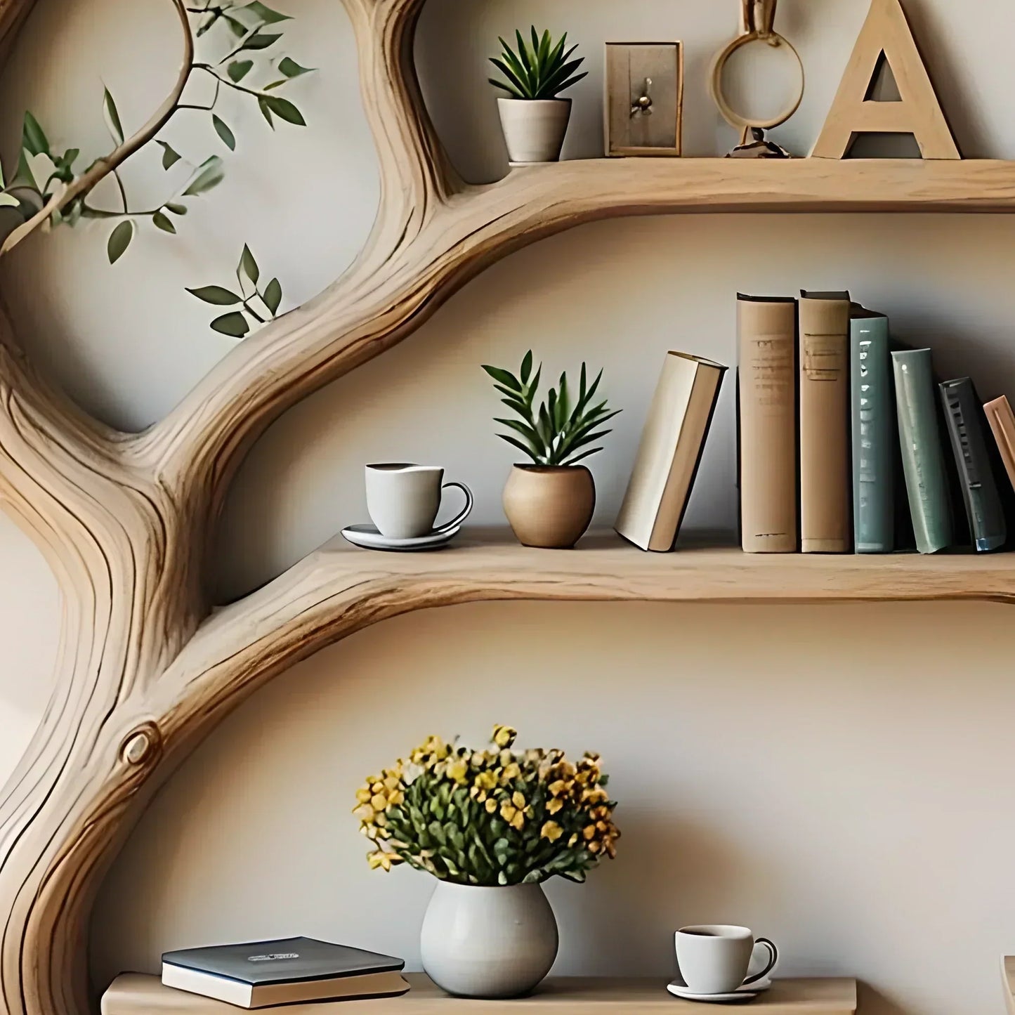 Tree shaped bookshelf with modern reading pedestal design 