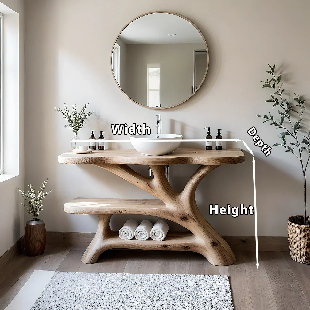 Tree Branch Solid Wood Vanity with Sculptural Base - Rustira