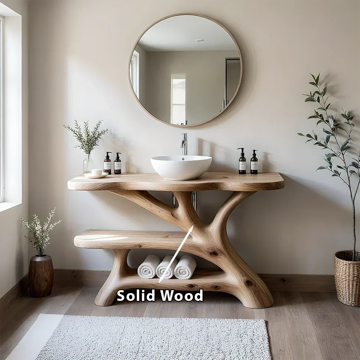 Tree Branch Solid Wood Vanity with Sculptural Base - Rustira