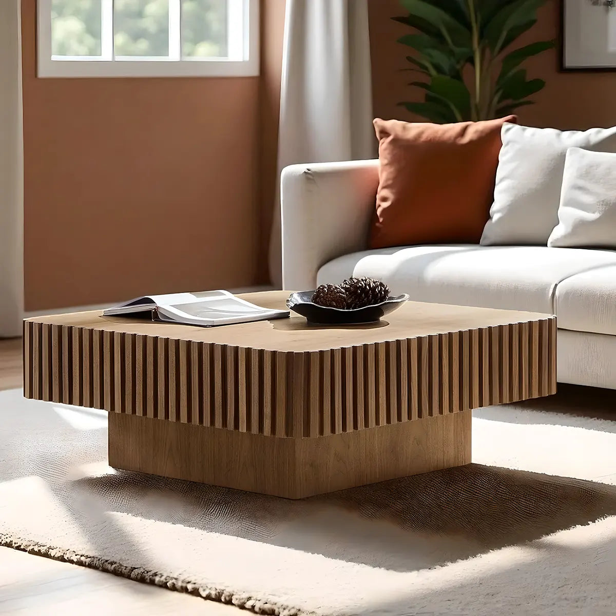Vertical Wave Wood Coffee Table – Bright & Artistic Design 