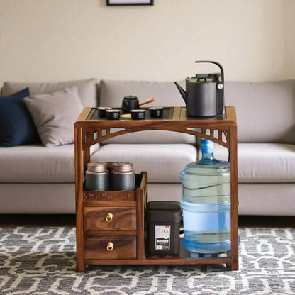 Wooden Tea Cabinet with Open Frame – Compact Brewing Table - Rustira